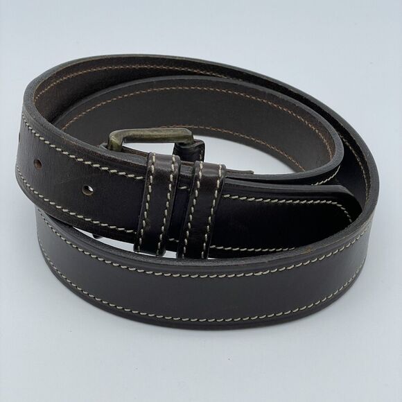 Old Navy Leather Belt Men’s 36 Brown Leather Contrast Cream Stitch Western Norm - Picture 13 of 16